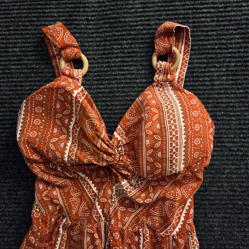 Y2k Boho Paisley Dress Slits XS Orange Cream - Picture 2 of 11
